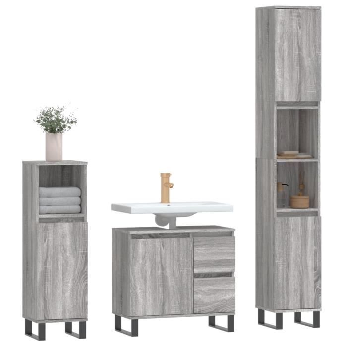 VidaXL Ensemble de meubles de salle de bain 3 pcs Sonoma gris 3190235