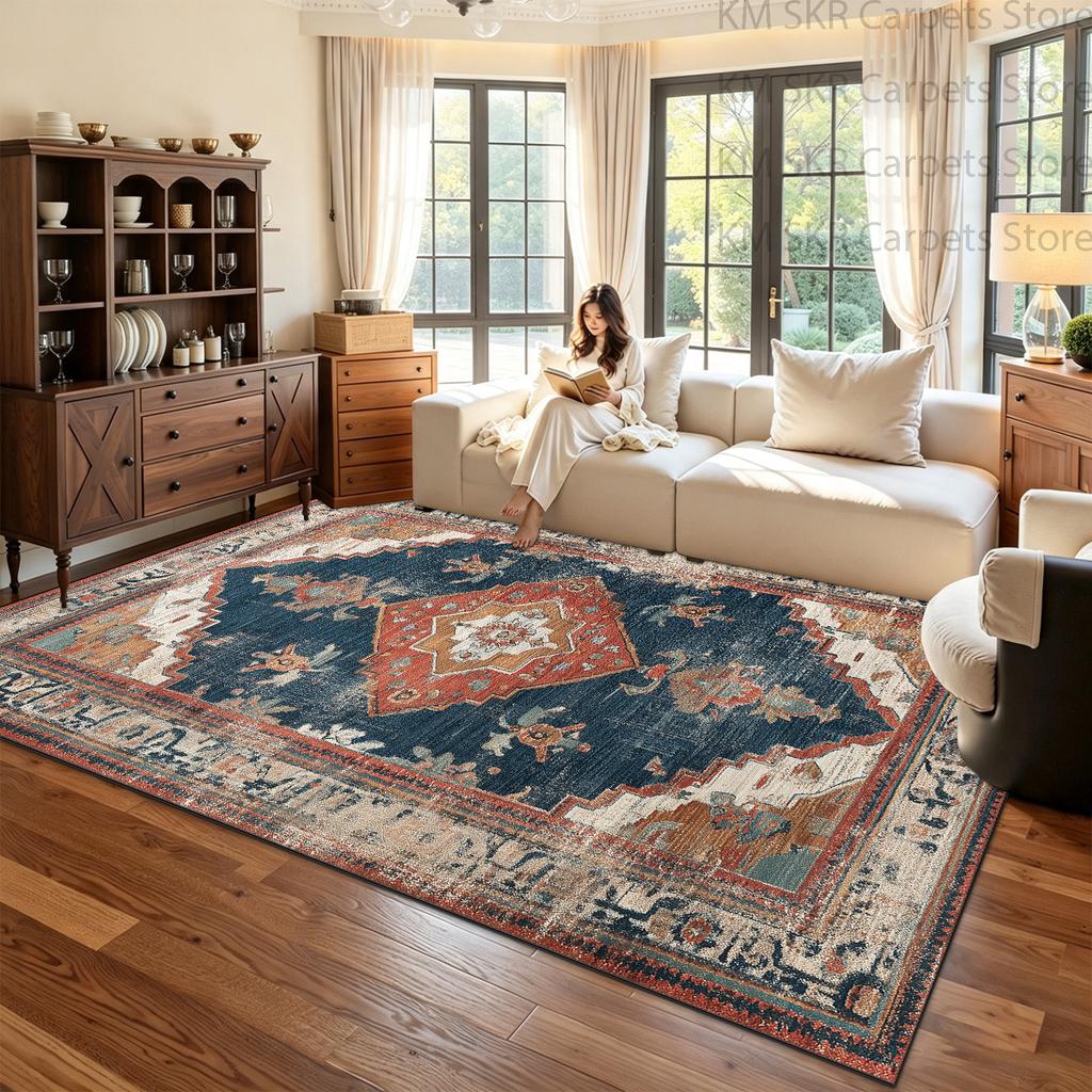 Persian Classic Retro Style Parlor Red Carpet Big Size Antiskid Washable Dining Room Seat Mat Soft Fluffy Bedroom Decoration Rug