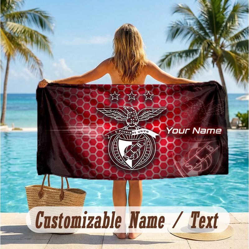 Custom Text Beach Towel, Soft Absorbent Swimming Multi-use TowelBenfica FC