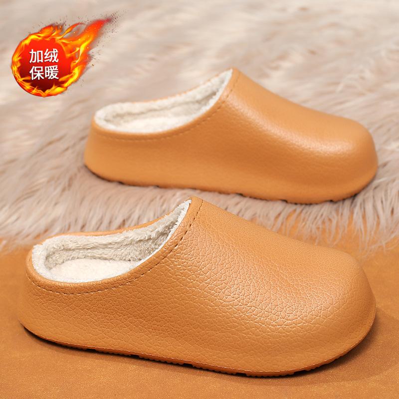 Waterproof and non-slip slippers winter new velvet warm thick bottom home couple baotou cotton mop