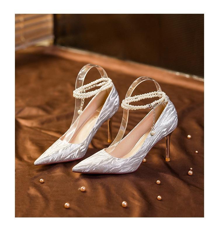Crystal Wedding Shoes Women's 2025 Spring and Summer New Main Wedding Dress Bride French High-heeled Xiuhe Wedding Dress Two Wear Is Not Tired