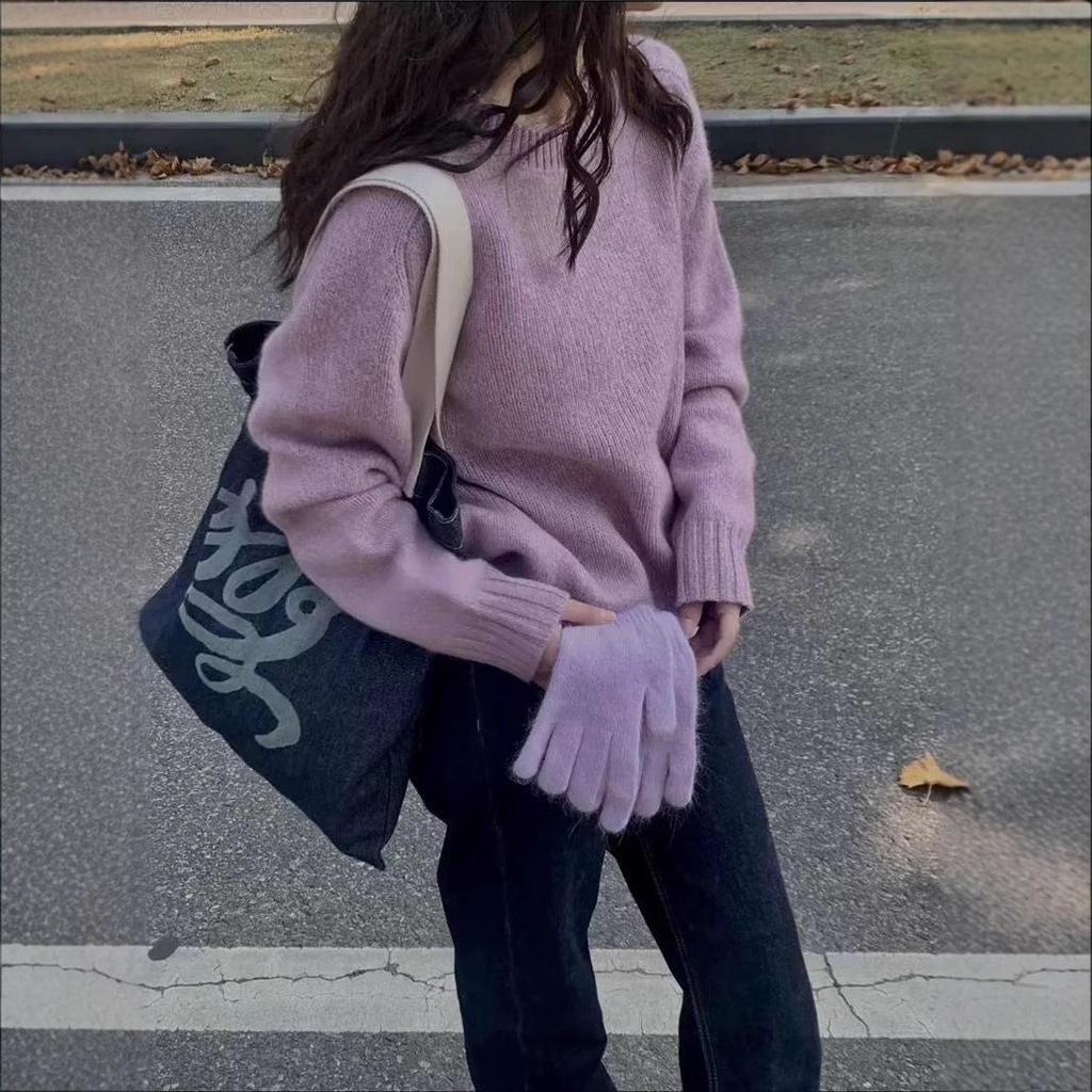 Korean Wool Pullover 2024: Women's Thick Knit Loose Sweater, Round Neck, Autumn/Winter
