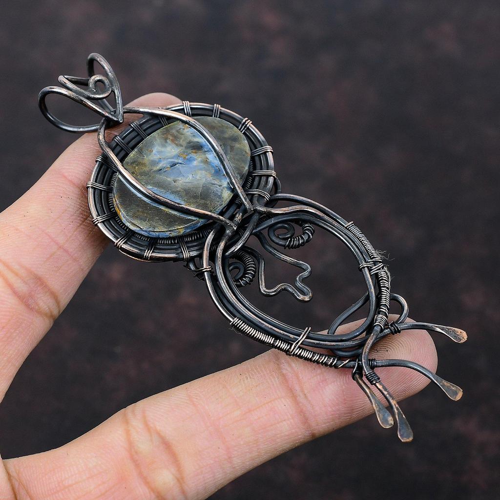 Pietersit Kupfer Anhänger Draht gewickelt Anhänger Handgemacht zierlicher Anhänger Pietersit Schmuck Kupferdraht Wickelschmuck Edelstein Anhänger als Geschenk