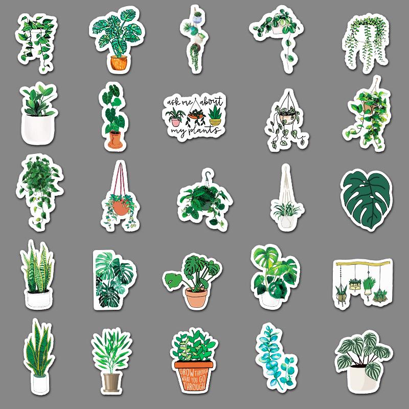 50 Cartoon-Style Green Plant Decorative Stickers for Suitcases, Skateboards, and Cars