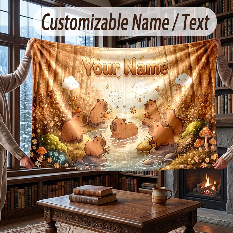 Mushroom Forest Theme Throw Blanket Custom Name Text Personalized Blanket Soft Cozy Blanket for Home Sofa Bed
