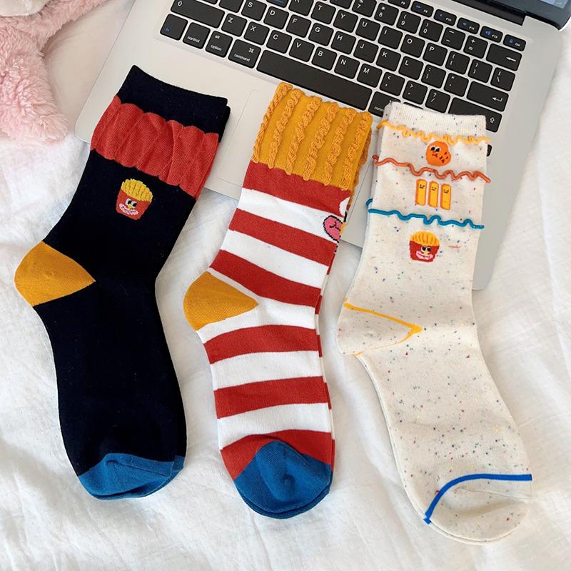 Δημιουργικές αστείες χαριτωμένες τηγανιτές κάλτσες ουράνιο τόξο Κάλτσες μεσαίου σωλήνα Κάλτσες στοίβα Γυναικείες κάλτσες Βαμβακερές κάλτσες