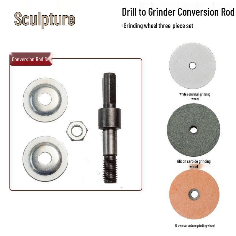 Electric Drill Conversion Kit: Grinding Wheel Holder, Metal Drill Bits, Polishing & Sharpening Attachments