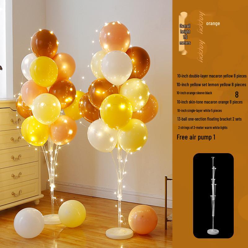 Anniversary & Birthday Balloon Column Decorations: Event Scene Layout with Floor and Background Balloons