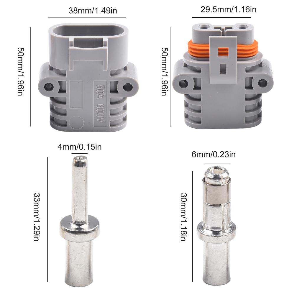 50A 600V Waterproof Male/Female Connector for Electric Vehicle Battery Straight High Power Charging Cable with Dustproof Design