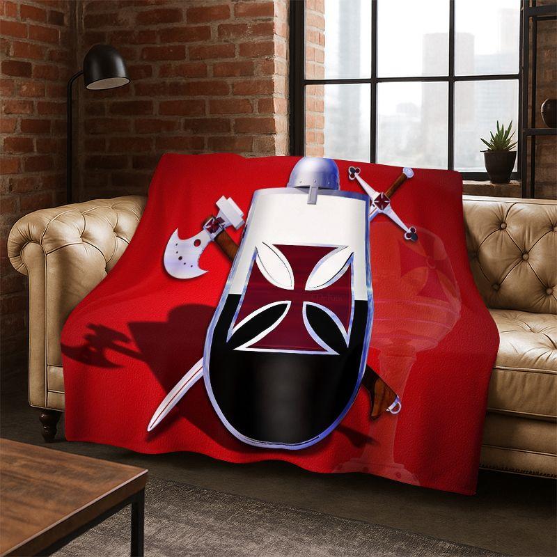 Cartoon Knight Templar Cavalier Crusaders Flannel Blanket Soft Warm Throw Blanket for Bedroom Living Room Bed Travel Picnic Kid