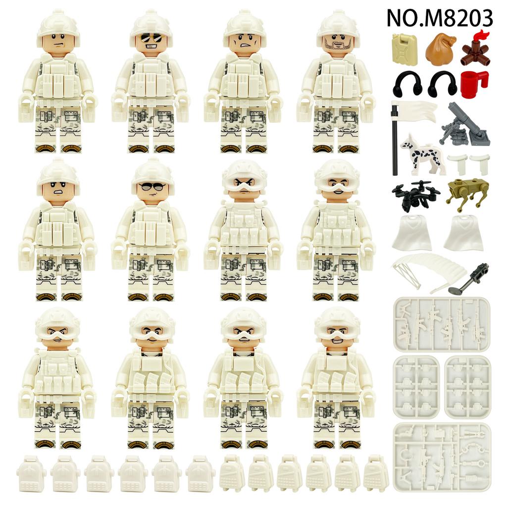 12pcs Military Series Snow Leopard Special Forces Soldier Building Block Toys
