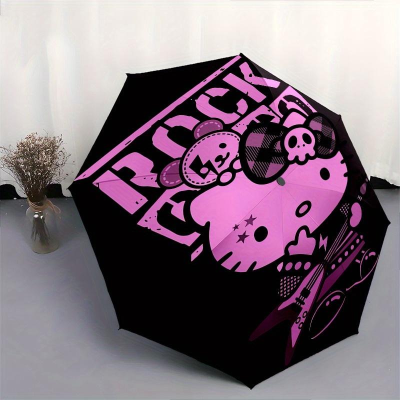 Hello Kitty,Rock Star Automatic Folding Umbrella-Simple 8-Rib Design, Bright Cartoon Pattern, Durable Iron Frame, Suitable For Travel, Outdo