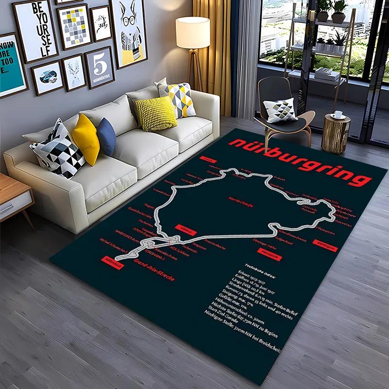 3D HD Nurburgring F1 International Track Rug,Carpet for Living Room Bedroom Sofa Doormat Decor,Kid Game Non-slip Floor Mat Gift