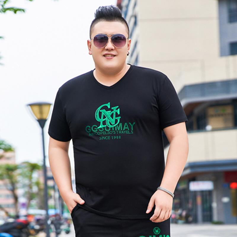 Fat Men Plus Size Plus Size Short-sleeved V-neck T-shirt Pure Cotton Extra Large Loose Half-sleeved T-shirt Top 7XL
