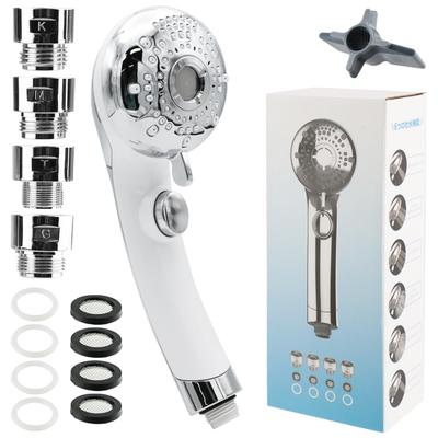 Bath Shower Head, G1/2 Standard, 6 Selectable Modes, Head Spa, Scalp Care, Handheld Water Stop, Adapter Included (white Silver)