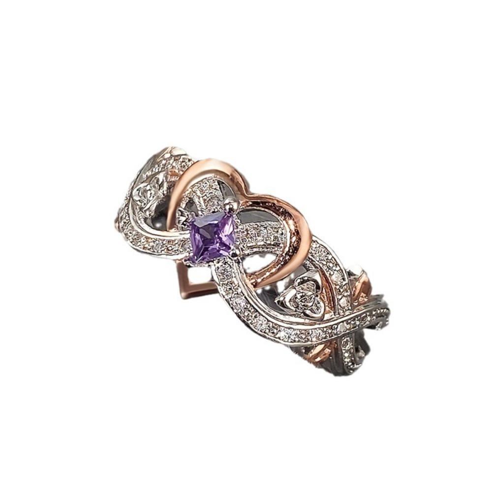 Luxury Romance Two-Tone Infinity Heart Ring High Quality Purple 5A Zircon Princess Rings for Women Valentine's Day Jewelry Gifts