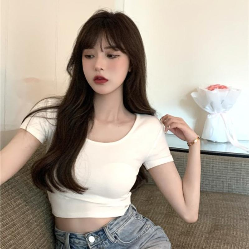 T-shirt Women's Summer Trendy White Slim-fitting Short-sleeved Top with Exposed Navel Pure Desire Wind Sweet and Spicy Slim-fitting Short-sleeved Top