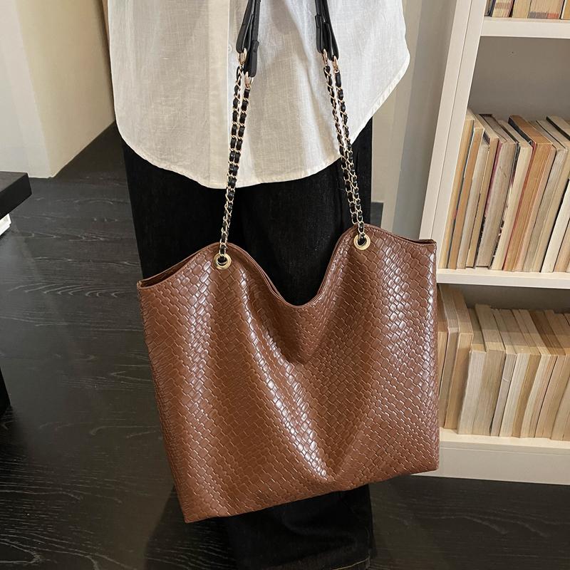Woven Pattern Tote Bag Large Capacity PU Chain Bag Women's Shoulder Bag