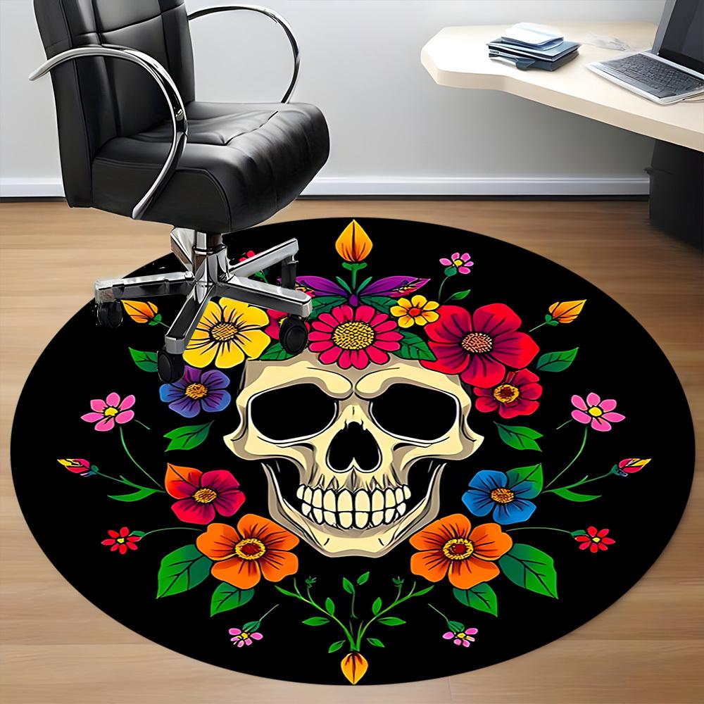 1PC Day of the Dead Skull Office Round Rug, Non Slip, Soft and Durable Office Rug for Interior Decoration, Perfect for Office
