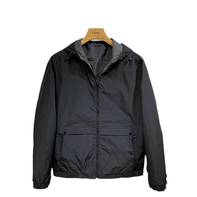 Men's Trendy Korean-Style Hooded Workwear Jacket - Slim, Solid Color, for Spring & Autumn