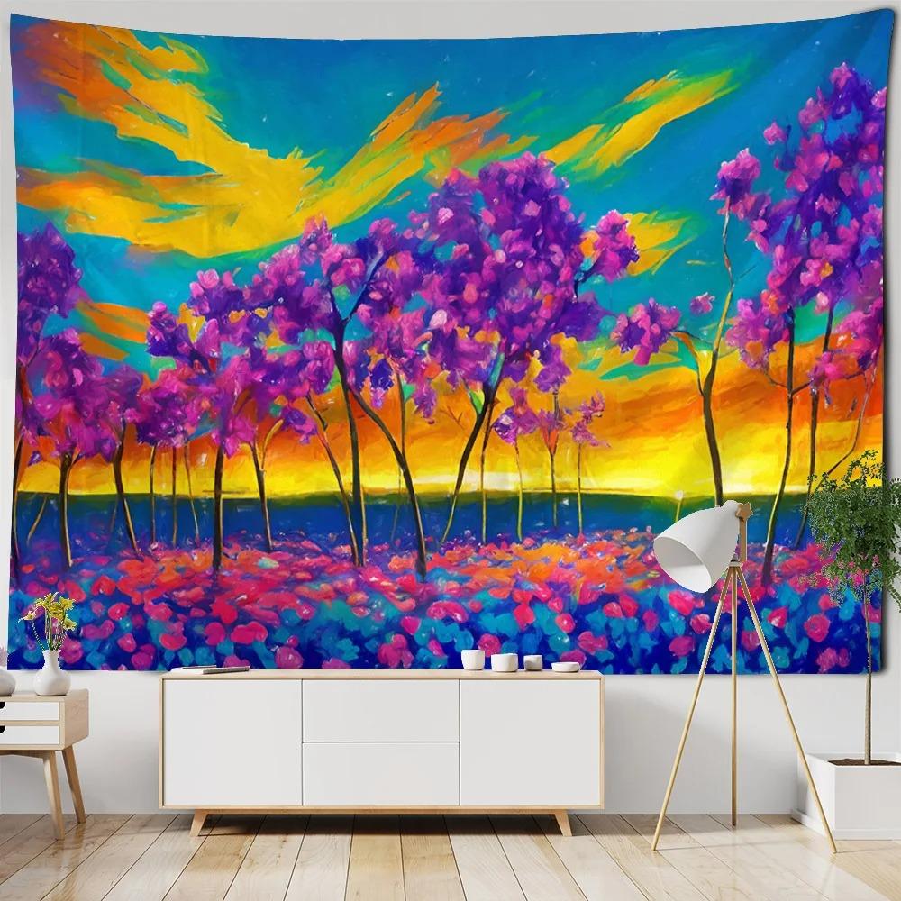 Пейзаж Картина маслом Красочные Цветочные поля Гобелен Офис Гостиная Гобелен Украшения — фото 4