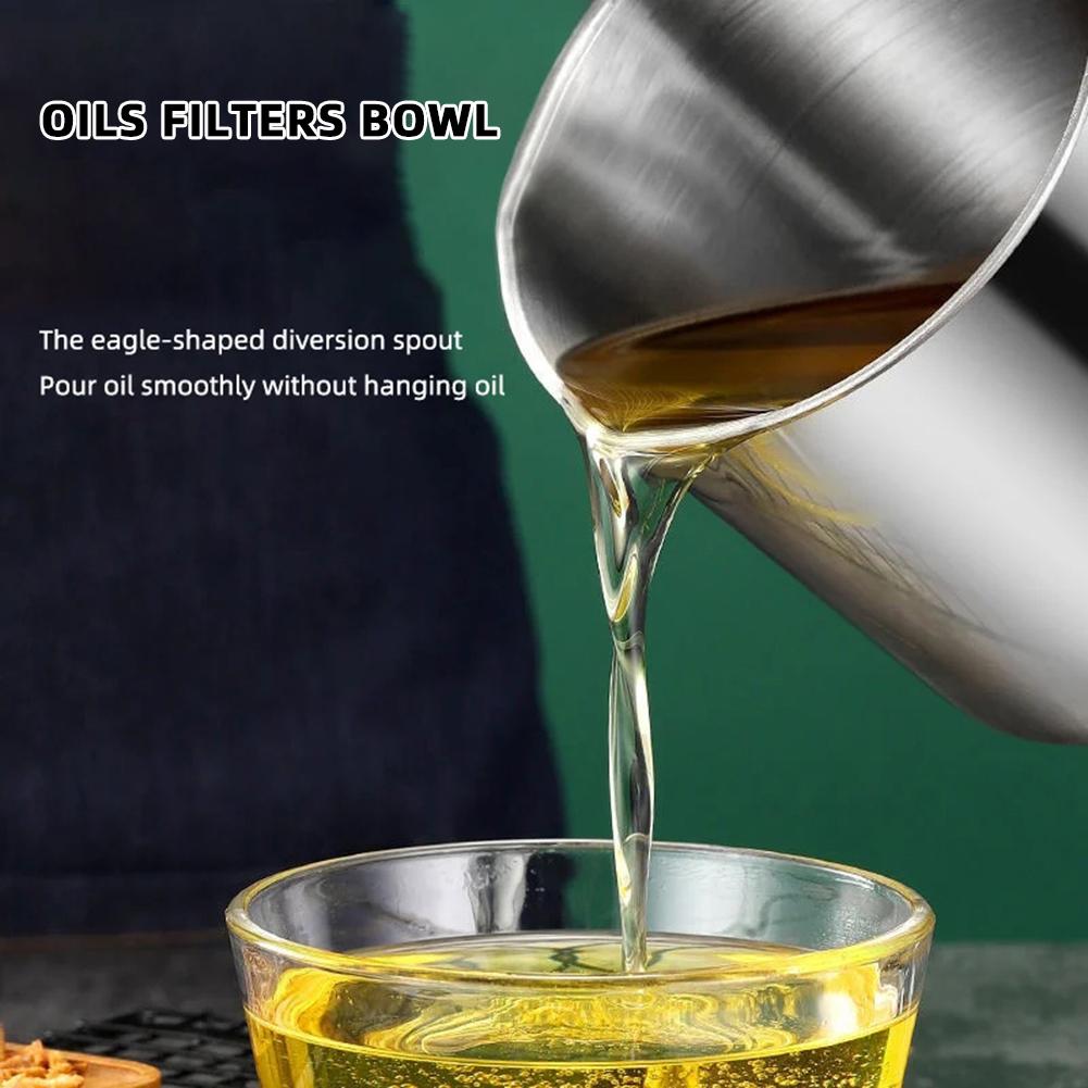 1.3L Filtro de Óleo Pote de Aço Inoxidável Frascos de Filtro de Malha Fina Grande Capacidade Tanque de Banha Coador de Óleo Dispensador Organizador de Cozinha