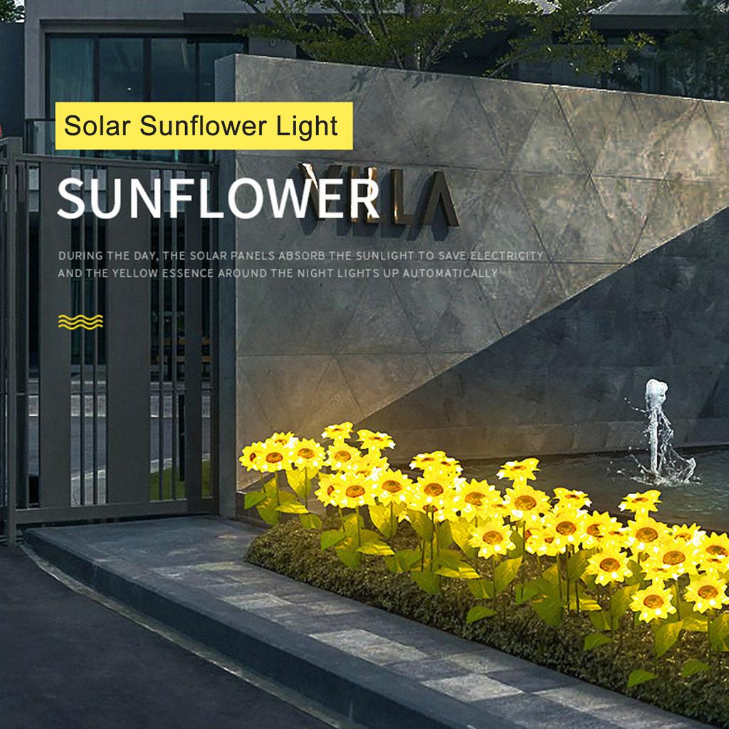 2 Packs Solar Sunflower Lights Intelligent Light Control Outdoor Waterproof Garden Landscape Stake Light (3 sunflowers)