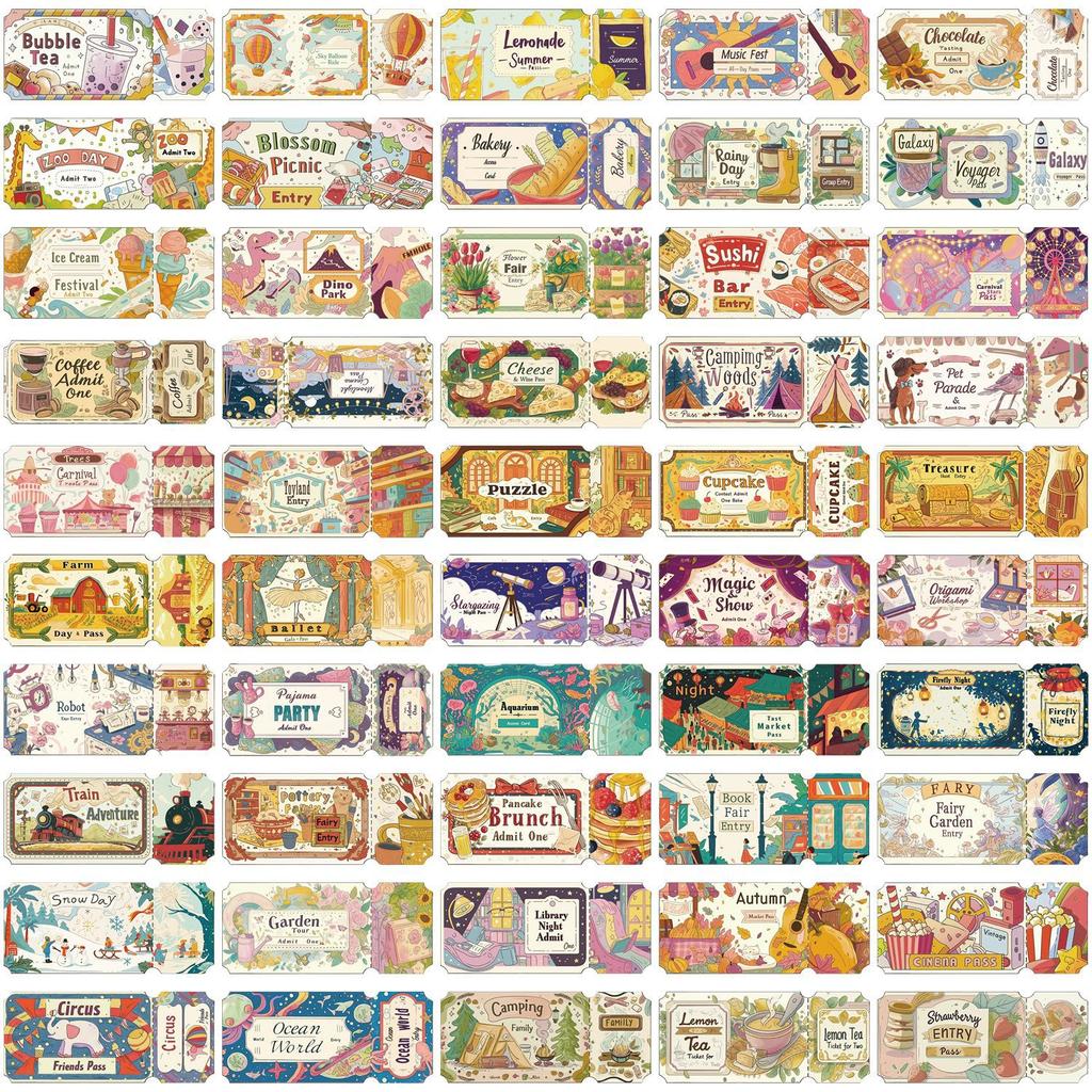 50 Cartoon Dreamy Ins Ticket Stubs Graffiti Stickers Decorative Guitar Notebook Suitcase DIY