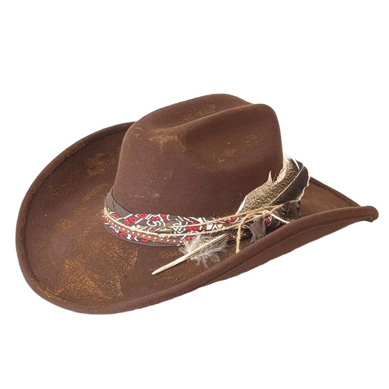 Antique Paint Wide Brim Cowboy Fedora Hat Suede Hat For Women Men Riding Hat Autumn Panama Cowgirl Hat Sombrero Vaquero