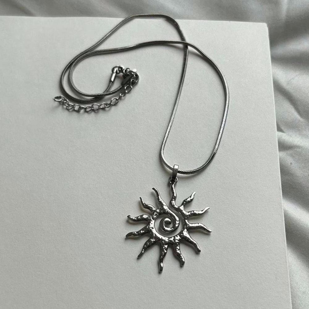 Waterproof Stainless Steel Necklace Stainless Steel Sweater Chain Sun Pendant Necklace  Daily Wear