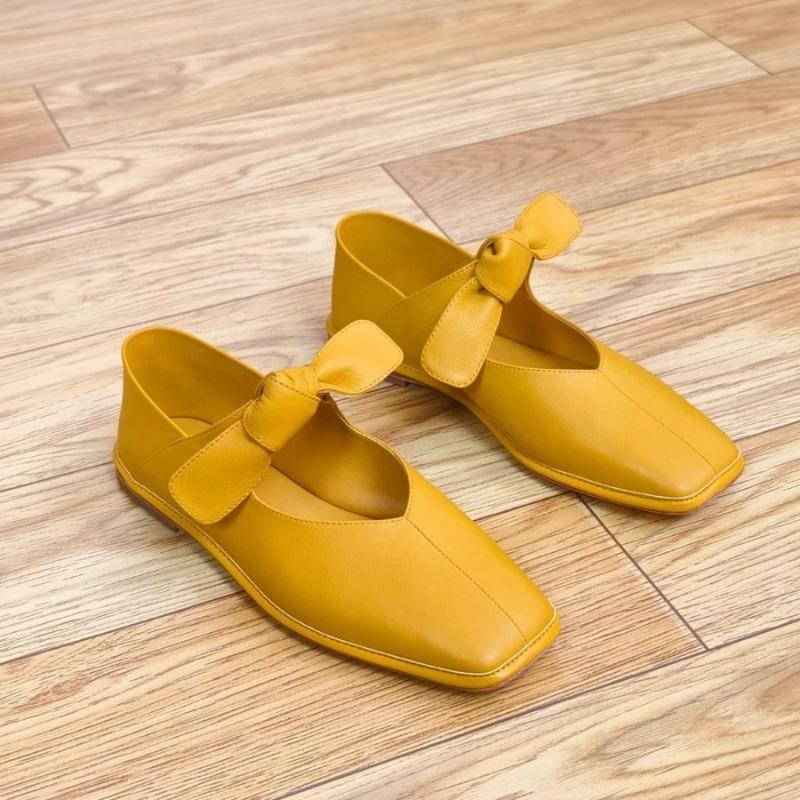 

Niche bow flat Mary Jane shoes women s retro square head versatile single shoes ballet shoes grandma shoes 40 жовтий