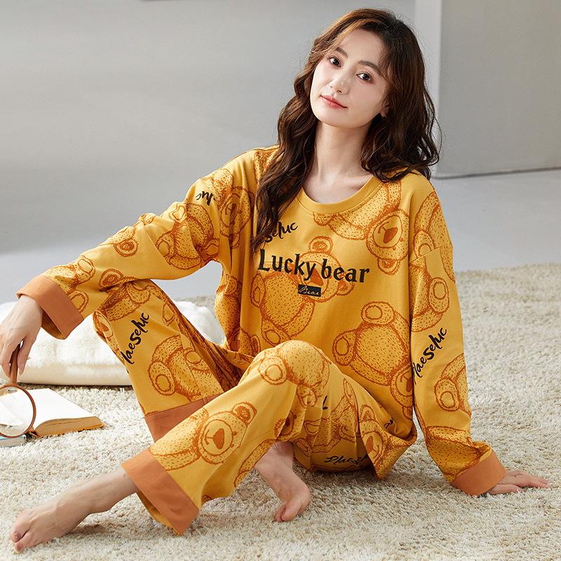 Damen Langarm Baumwoll-Pyjama-Set für Herbst/Winter