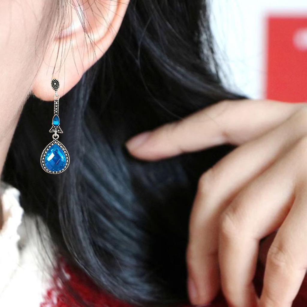 Yousheng 1 Pair Women Drop Earrings Blue Cubic Zirconia Water Drop Hanging Earrings Prom Party Wedding Ear Jewelry Bridal Earrings