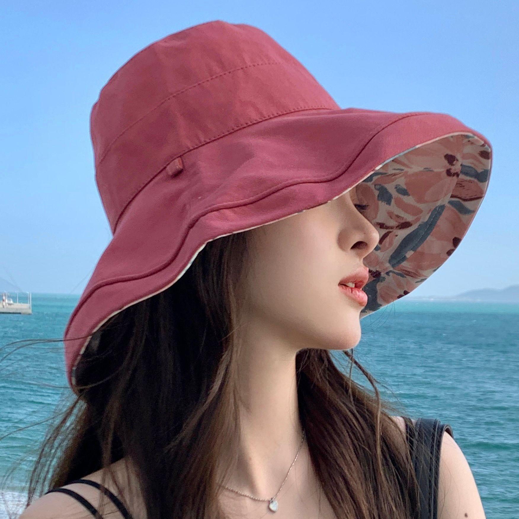 

Women s Wide-Brimmed Fisherman Hat, Summer Korean Style Trendy Hat Foldable Sunhat 56-58cm brick червоний колір