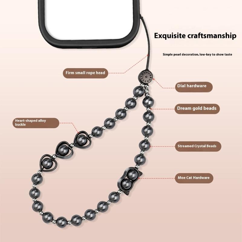Stylish Beaded Phone Wrist Strap Adjustable Lanyard Strong ABS Rope & Pearls Design Mobile Phone Lanyard For Smartphones