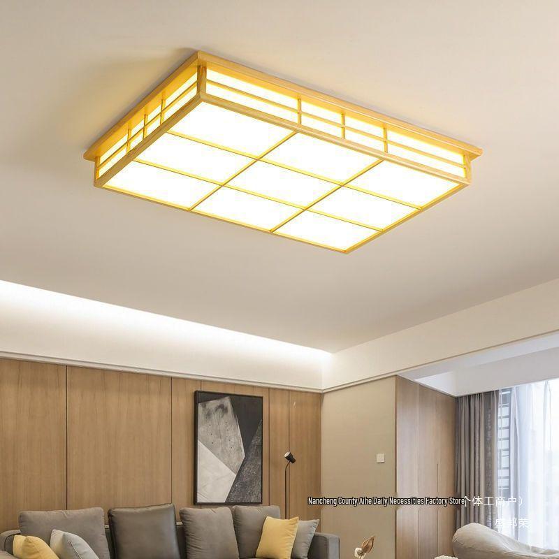 Japanese Style Solid Wood Ceiling Light for Bedroom, Tatami, Living Room & Study - Rectangular Design