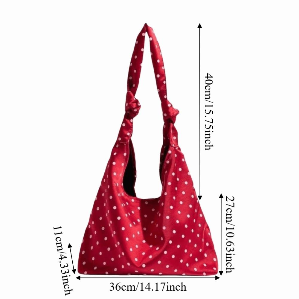 Sweet Polka Dot Tote Bag Spacious Bow Tie Handbag Travel Canvas Shoulder Bag Daily Use
