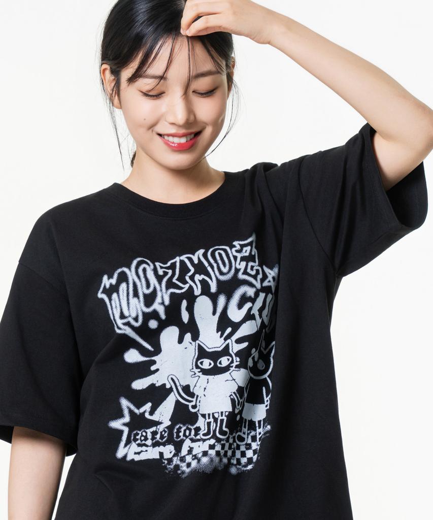MOZMOZ Friendship Oversized Graphic Short Sleeve T-Shirt Black
