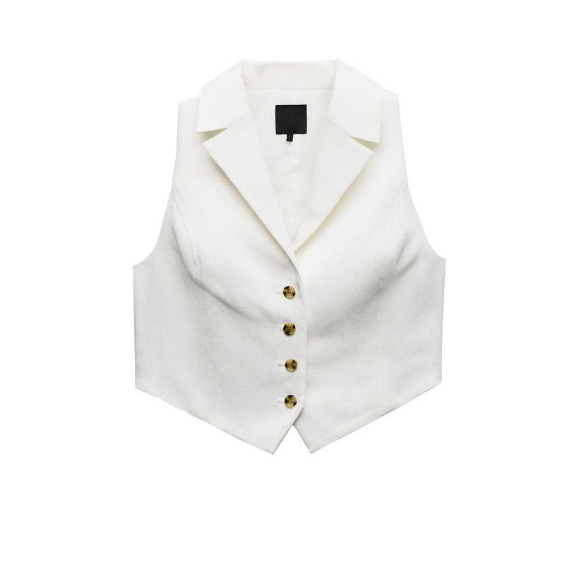 Spring New Fashionable All-Matching V Neck Sleeveless Linen Blended Back Open Design Vest 4749764
