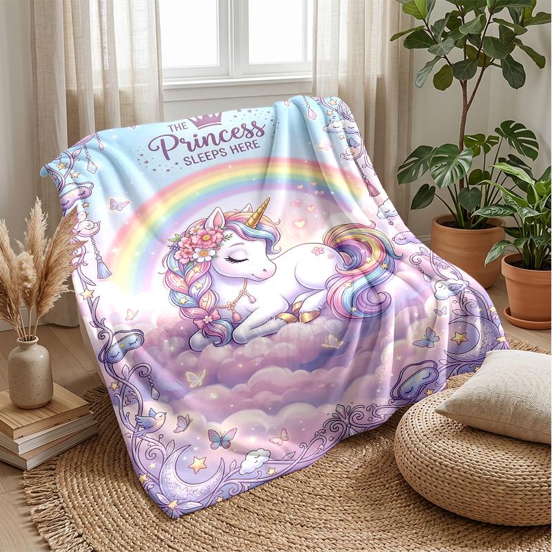 Starry Unicorn Wonder Theme Blanket Lightweight Warm Flannel Blanket Decorative Throw Blanket for Home Decoration