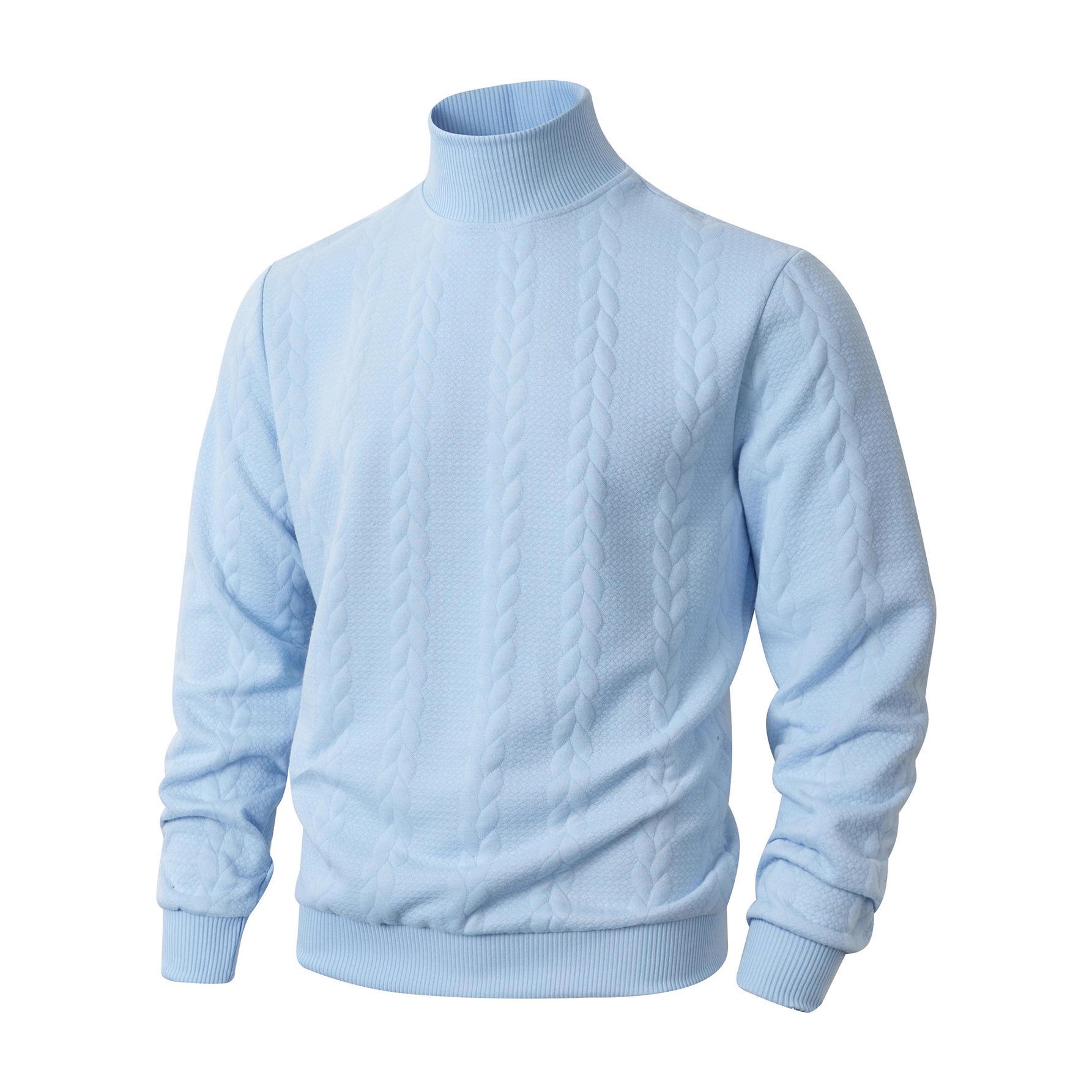 

European Men s High-Collar Wool Sweater - Solid Color Jacquard Knit for Autumn/Winter Fashion Medium світло-синій колір