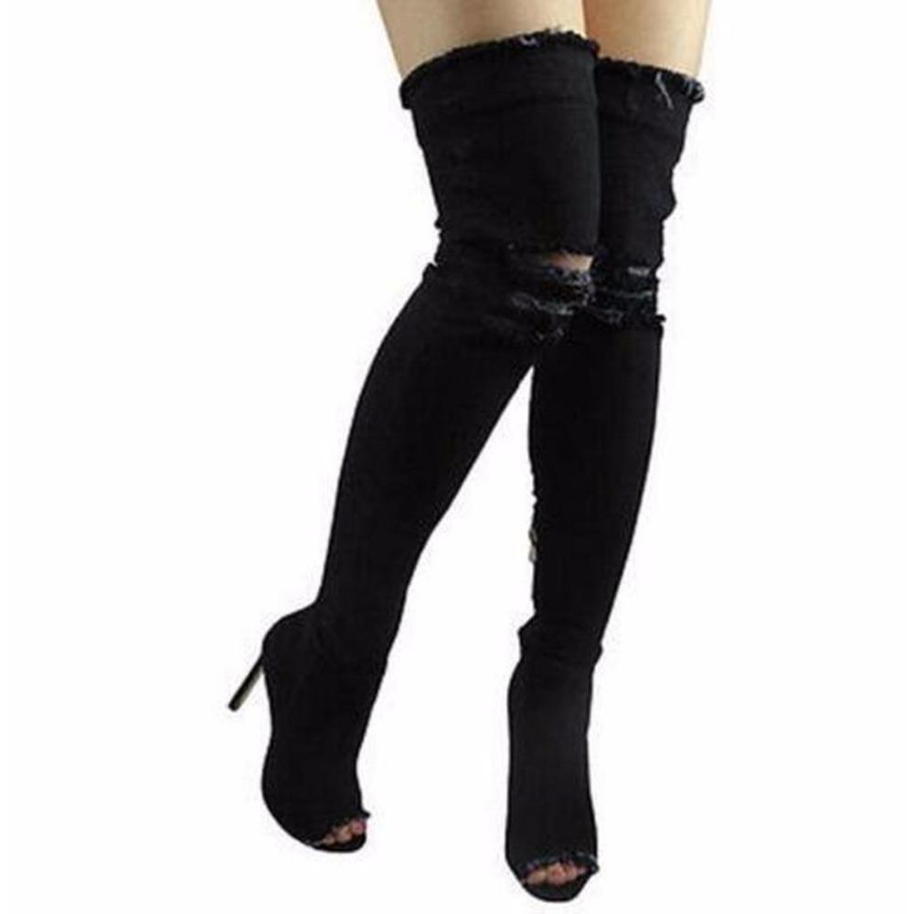 Boots Women Thigh High Boots  Winter Women Boots High Heels Women Shoes Tassel Jean Boot Ladies Shoes Good Service Zo0