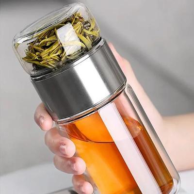 Μπουκάλι Νερού για Τσάι 350ML Υψηλής Περιεκτικότητας σε Βόριο Γυαλί Διπλού Τοιχώματος Κούπα Νερού για Τσάι Θερμός με Φίλτρο Τσαγιού Μπουκάλι Νερού