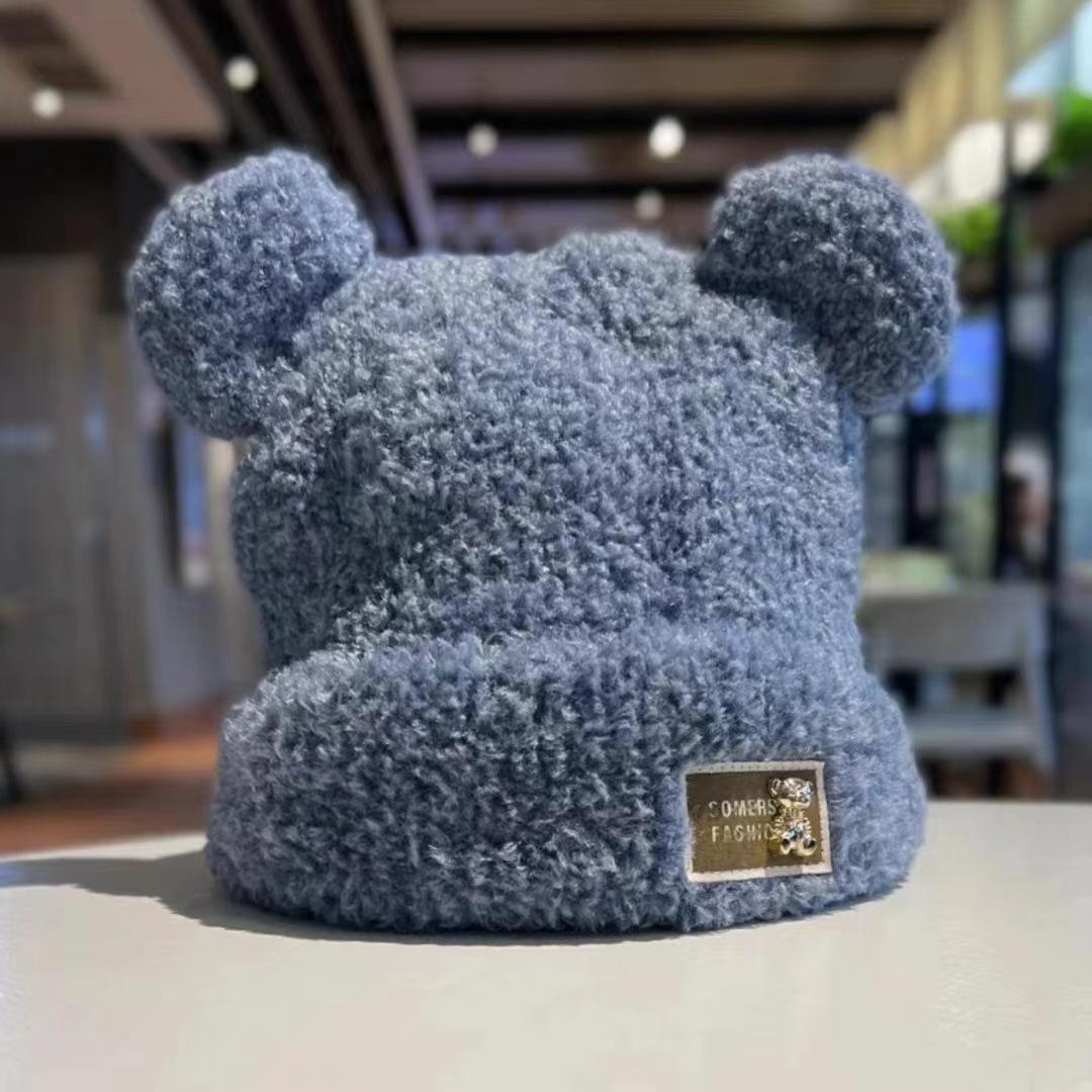 

Hat female autumn and winter Korean version cute bear plush hat plush hat plush thickened ear protector knitted hat thermal cover wool hat One size