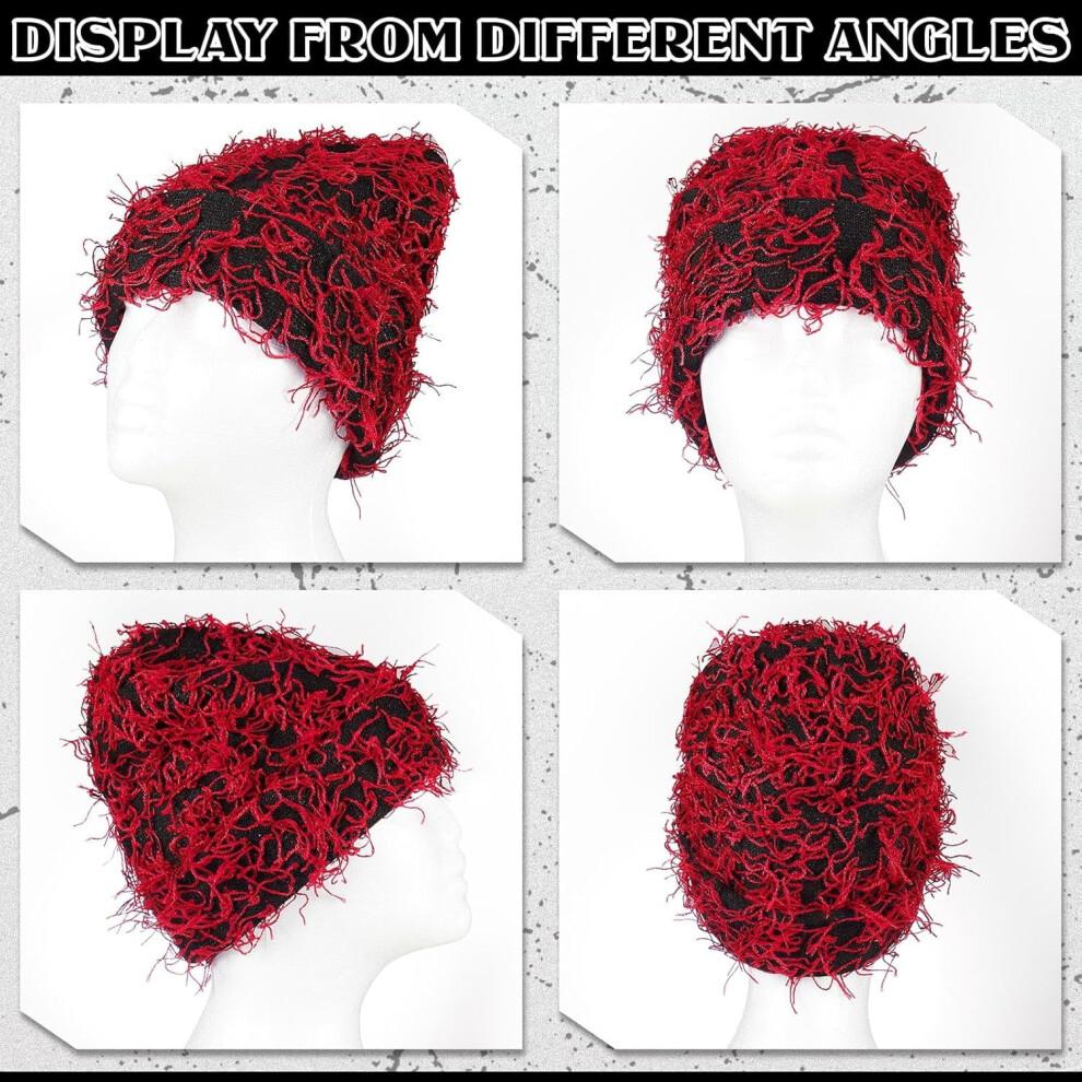 Distressed Knitted Beanie Fuzzy Winter Hats Thick Warm Beanies Y2k Beanie Snow Knit Cap Skull for Women Men