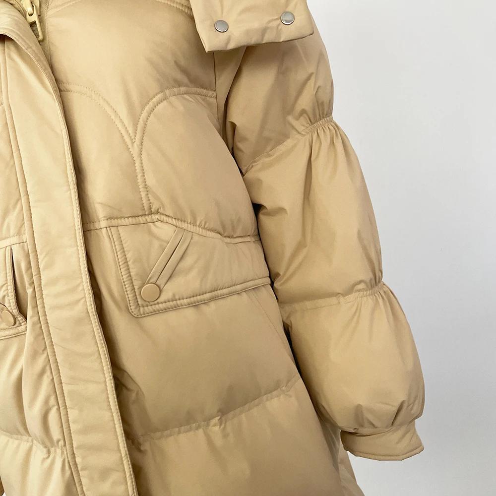 OFTBUY Осень-зима 90% белый утиный пух теплая куртка женская пуховик средней длины пальто — фото 11