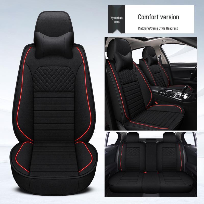 Universal Four Seasons Full Coverage Linen Seat Cushion Set for Small Cars