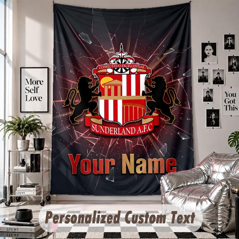 Wall Hanging Tapestry With Custom Name & Text, Sunderland FC Decorative Tapestry For Bedroom