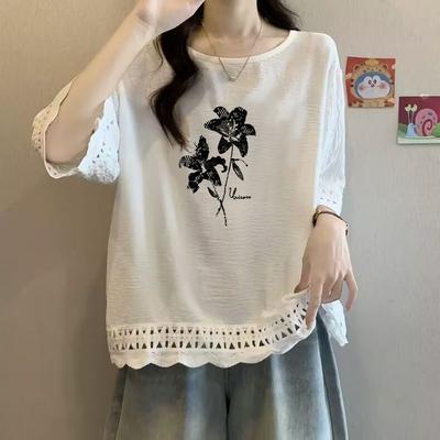 Street Casual Univerzální Tričko s Květinovým a Rostlinným Potiskem na Léto Volný a Všestranný Elegantní Top Populární Dámský