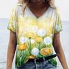 Women Short Sleeves V-Neck T-Shirt Oversized Beautiful Clothing Loose T Shirt Clothing Woman Flowers Print Top Pullover Outdoor